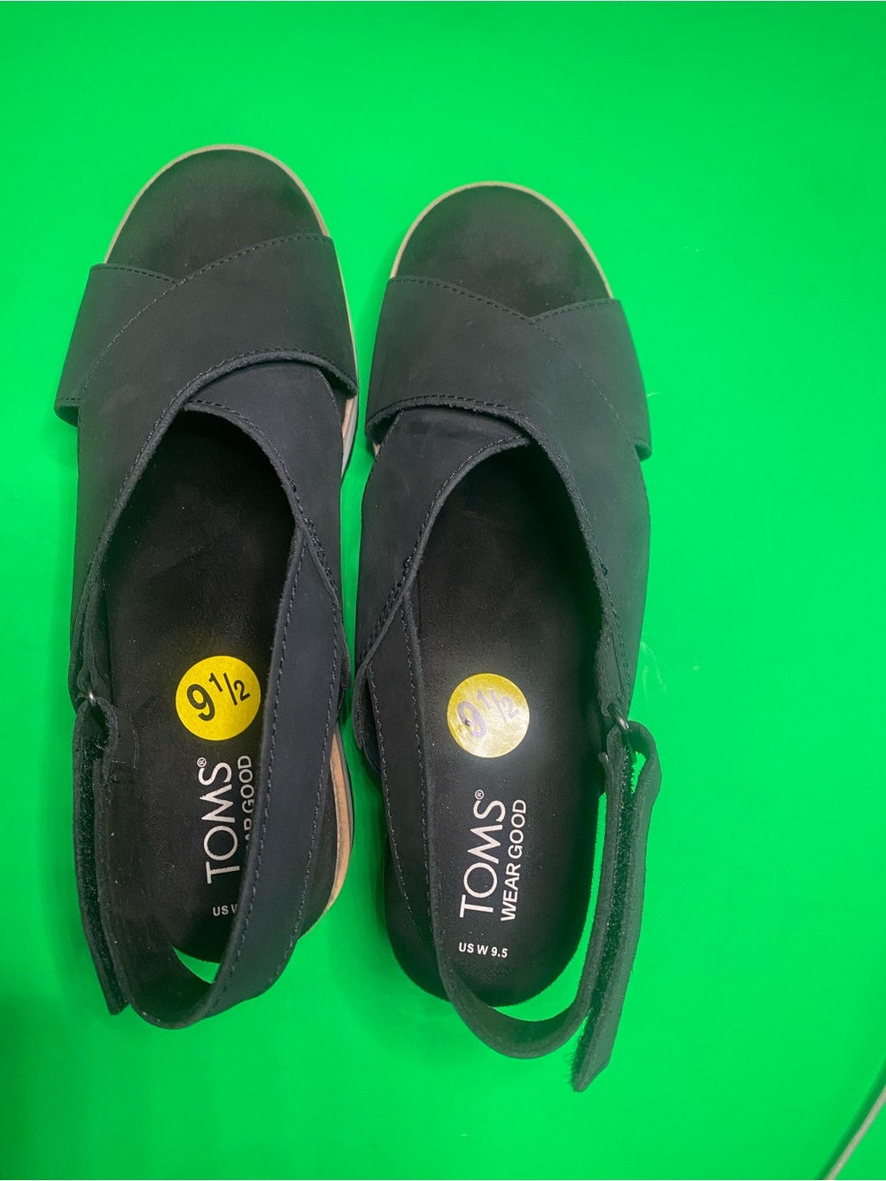 New TOMS Women's Diana Crossover Wedge Sandal, Black Leather